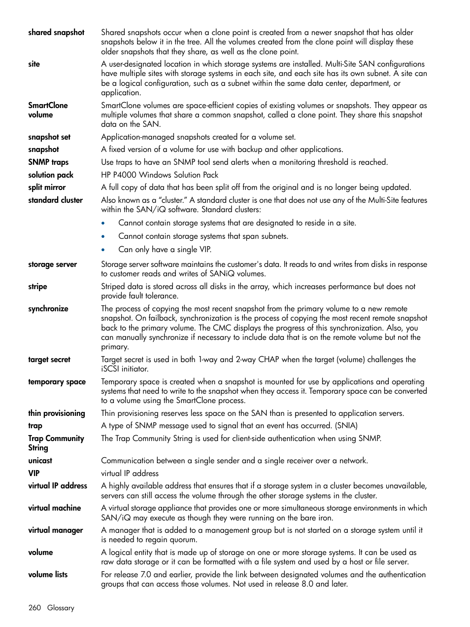 HP LeftHand P4000 Virtual SAN Appliance Software User Manual | Page 260 / 275