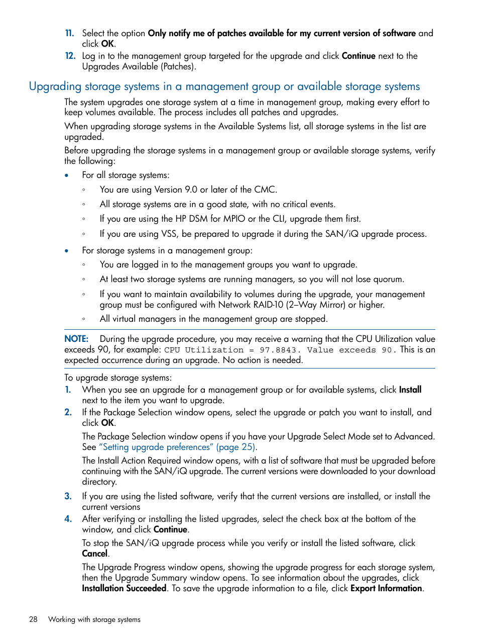Upgrading | HP LeftHand P4000 Virtual SAN Appliance Software User Manual | Page 28 / 275