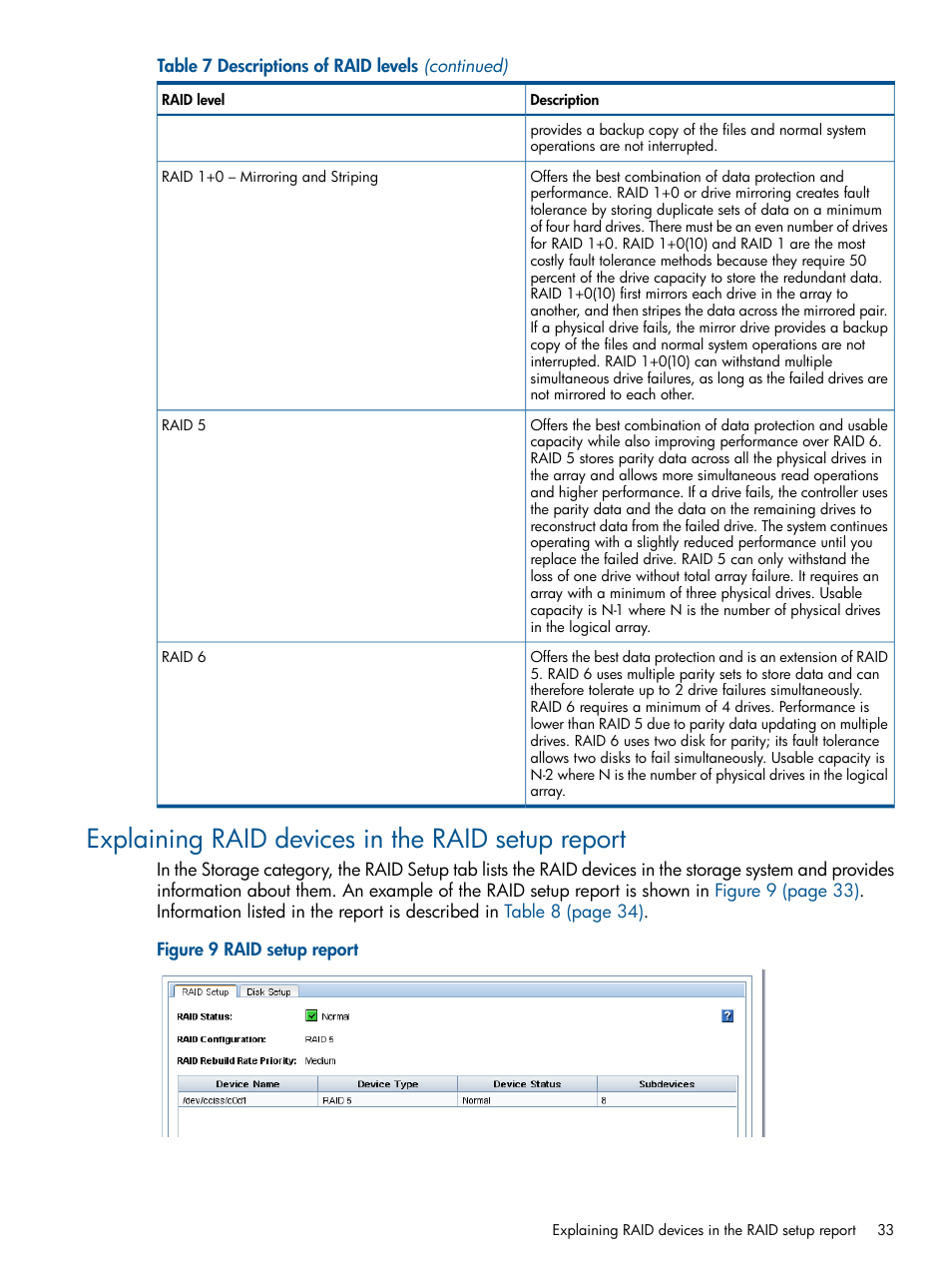 Explaining raid devices in the raid setup report | HP LeftHand P4000 Virtual SAN Appliance Software User Manual | Page 33 / 275