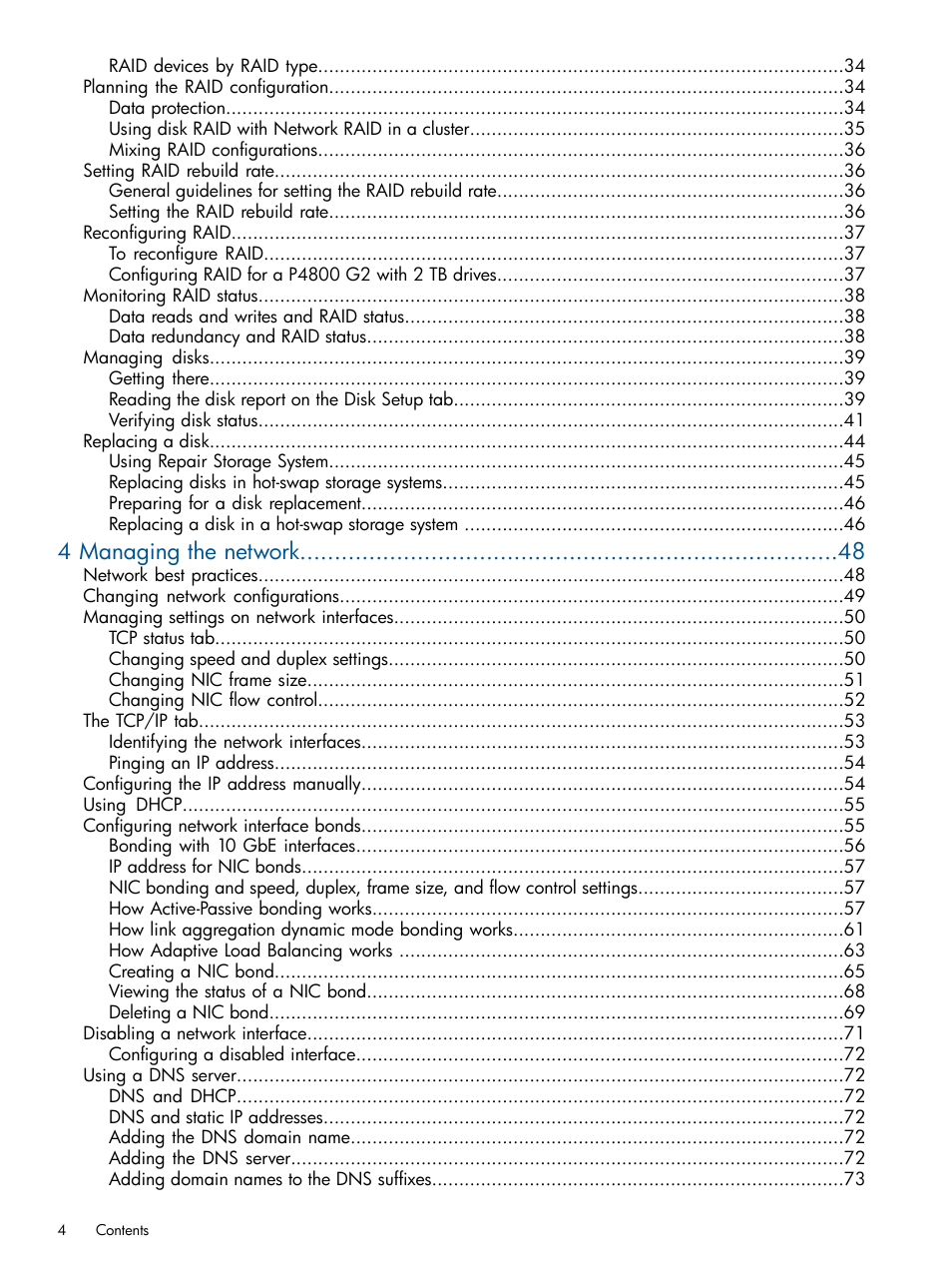 4 managing the network | HP LeftHand P4000 Virtual SAN Appliance Software User Manual | Page 4 / 275