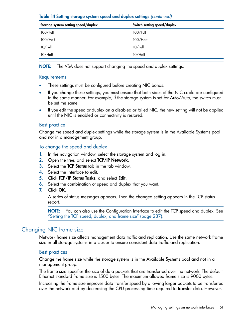 Changing nic frame size | HP LeftHand P4000 Virtual SAN Appliance Software User Manual | Page 51 / 275