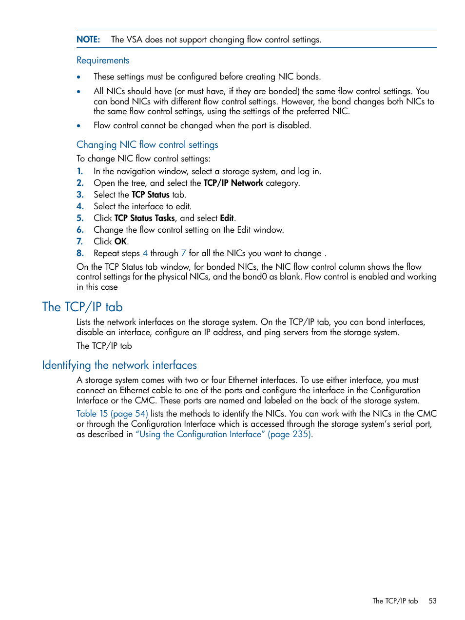 The tcp/ip tab, Identifying the network interfaces | HP LeftHand P4000 Virtual SAN Appliance Software User Manual | Page 53 / 275