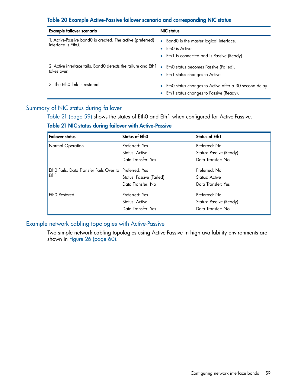 Summary of nic status during failover | HP LeftHand P4000 Virtual SAN Appliance Software User Manual | Page 59 / 275