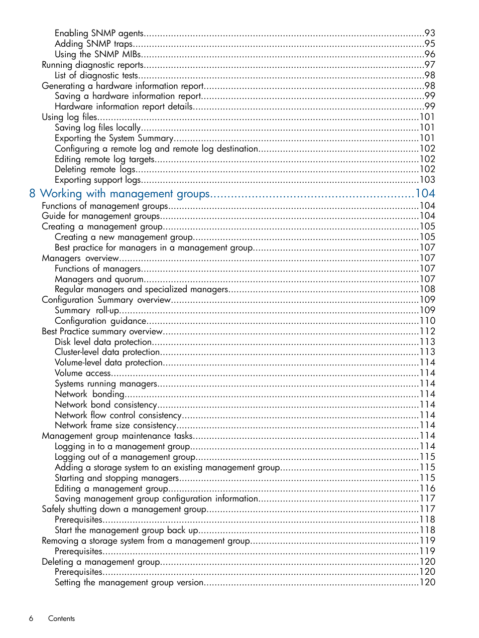 8 working with management groups | HP LeftHand P4000 Virtual SAN Appliance Software User Manual | Page 6 / 275