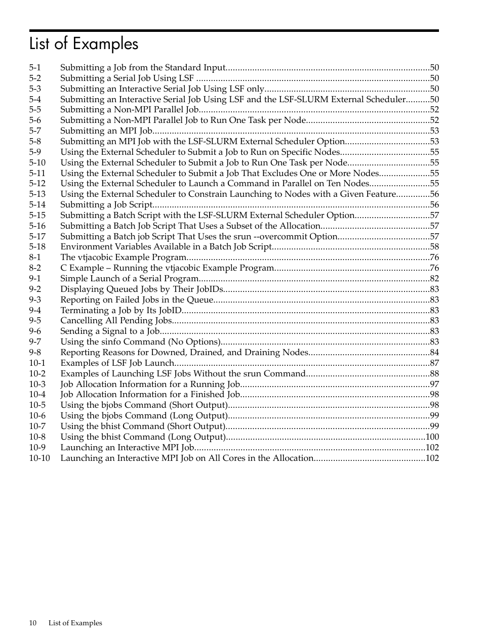 List of examples | HP XC System 4.x Software User Manual | Page 10 / 135