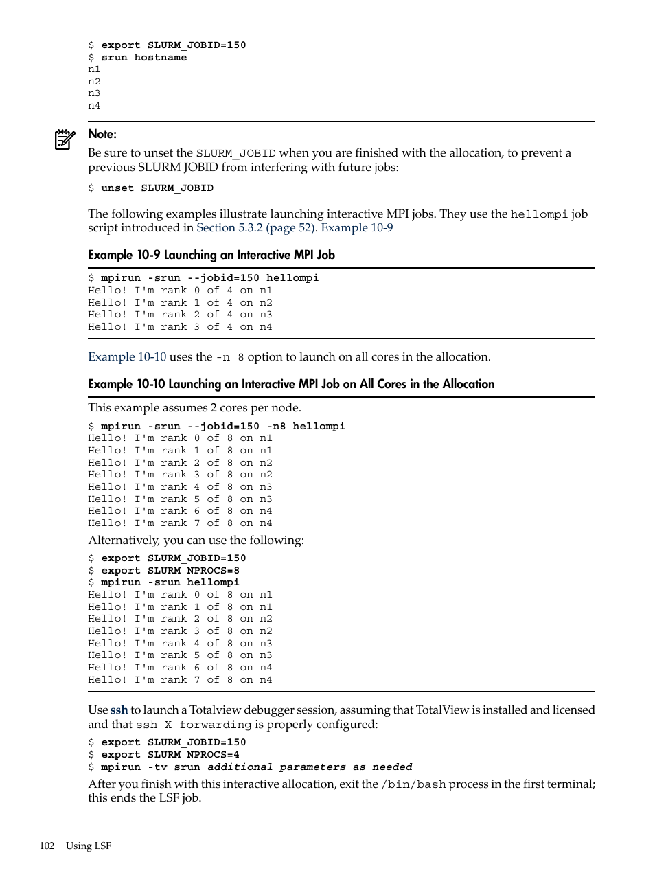 Launching an interactive mpi job | HP XC System 4.x Software User Manual | Page 102 / 135