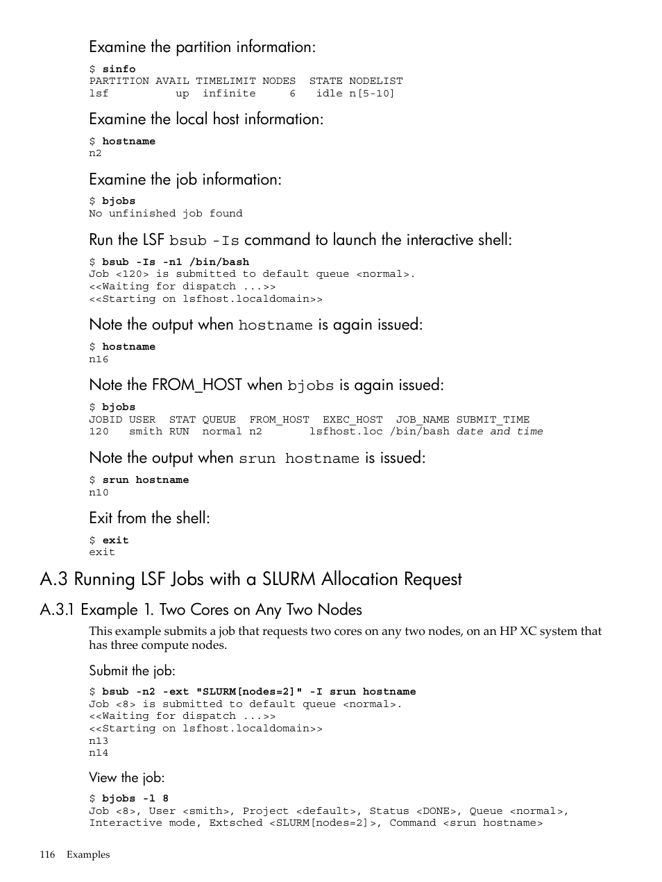 A.3.1 example 1. two cores on any two nodes | HP XC System 4.x Software User Manual | Page 116 / 135