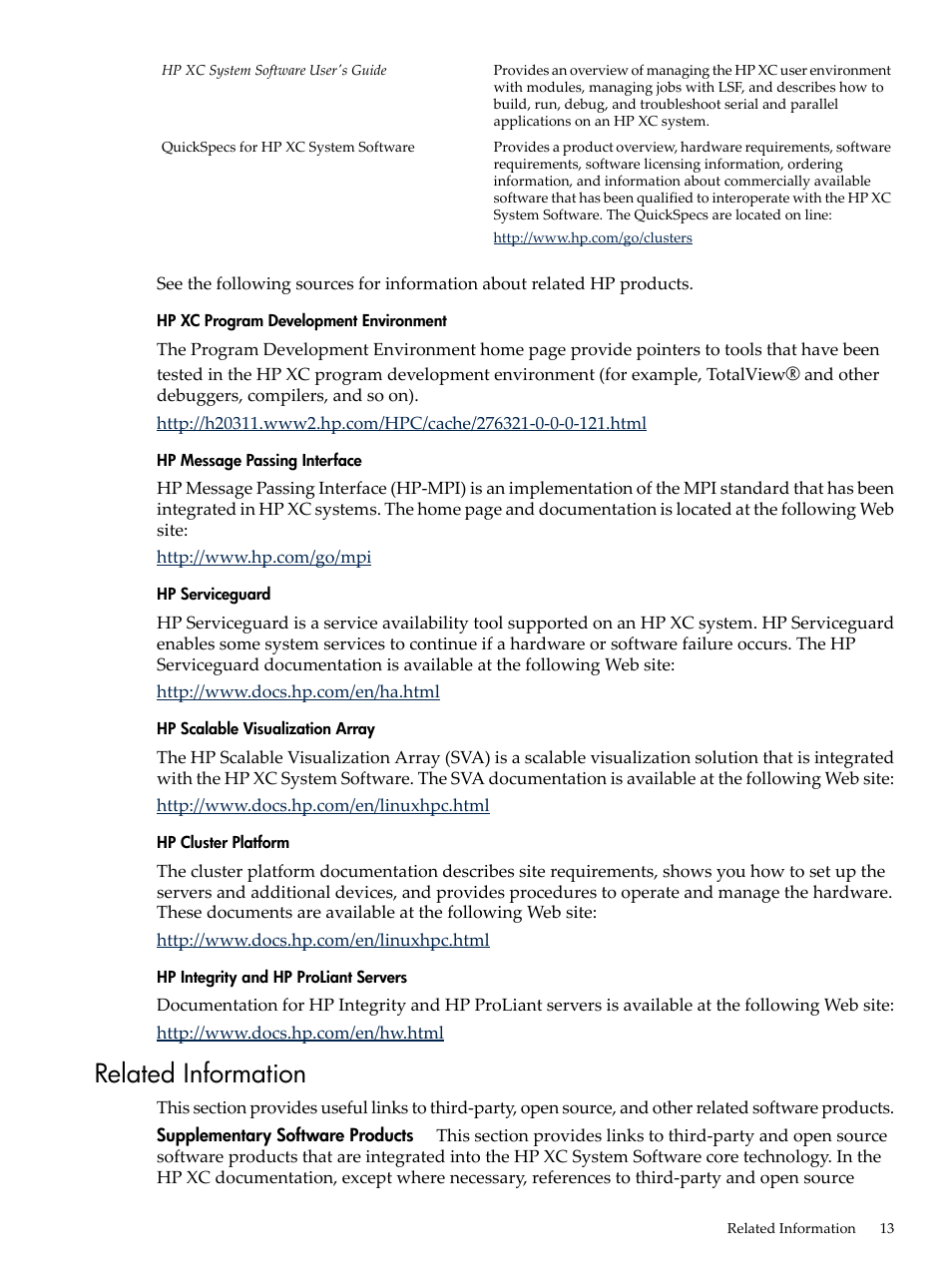 Related information | HP XC System 4.x Software User Manual | Page 13 / 135
