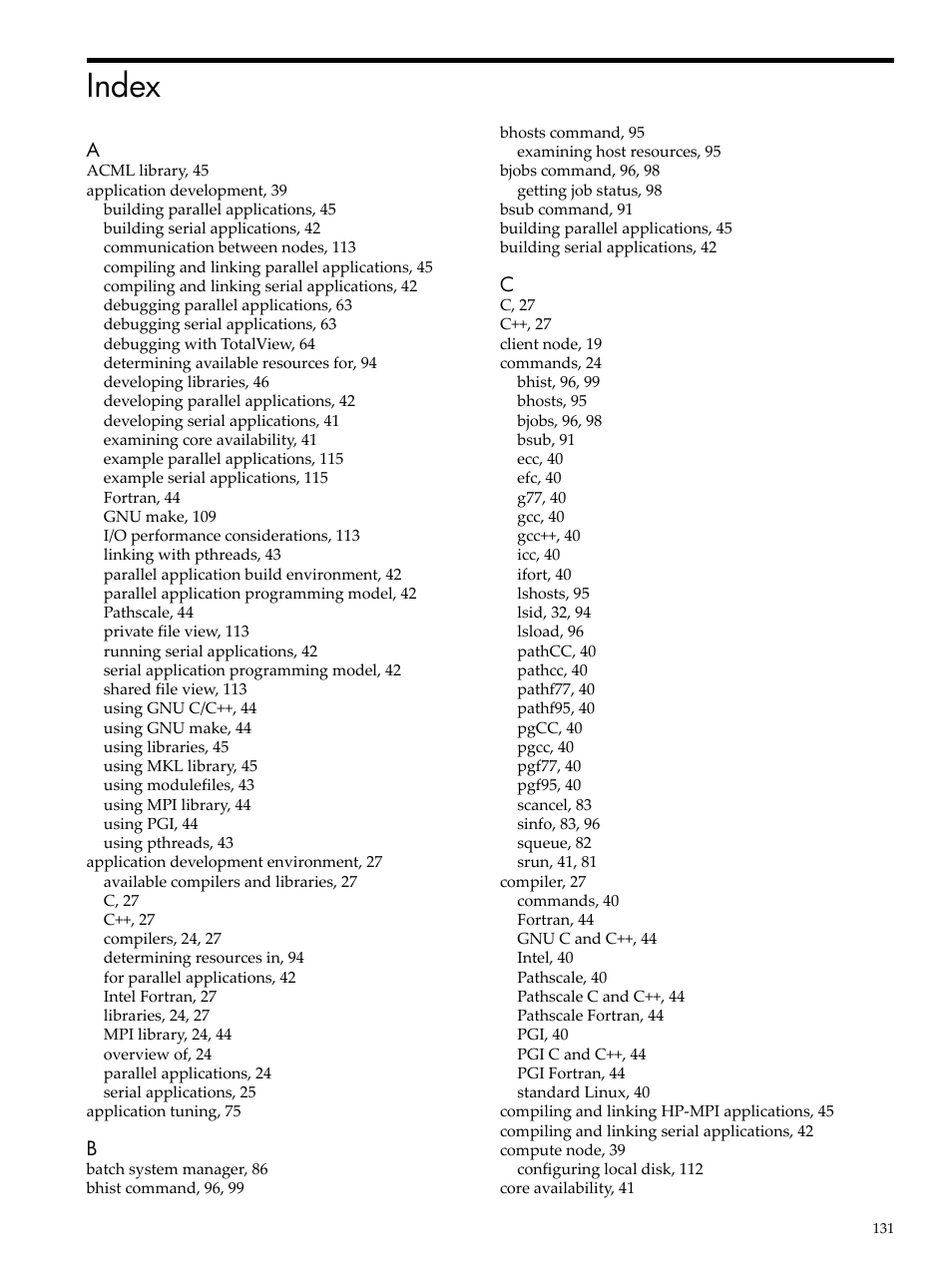 Index | HP XC System 4.x Software User Manual | Page 131 / 135