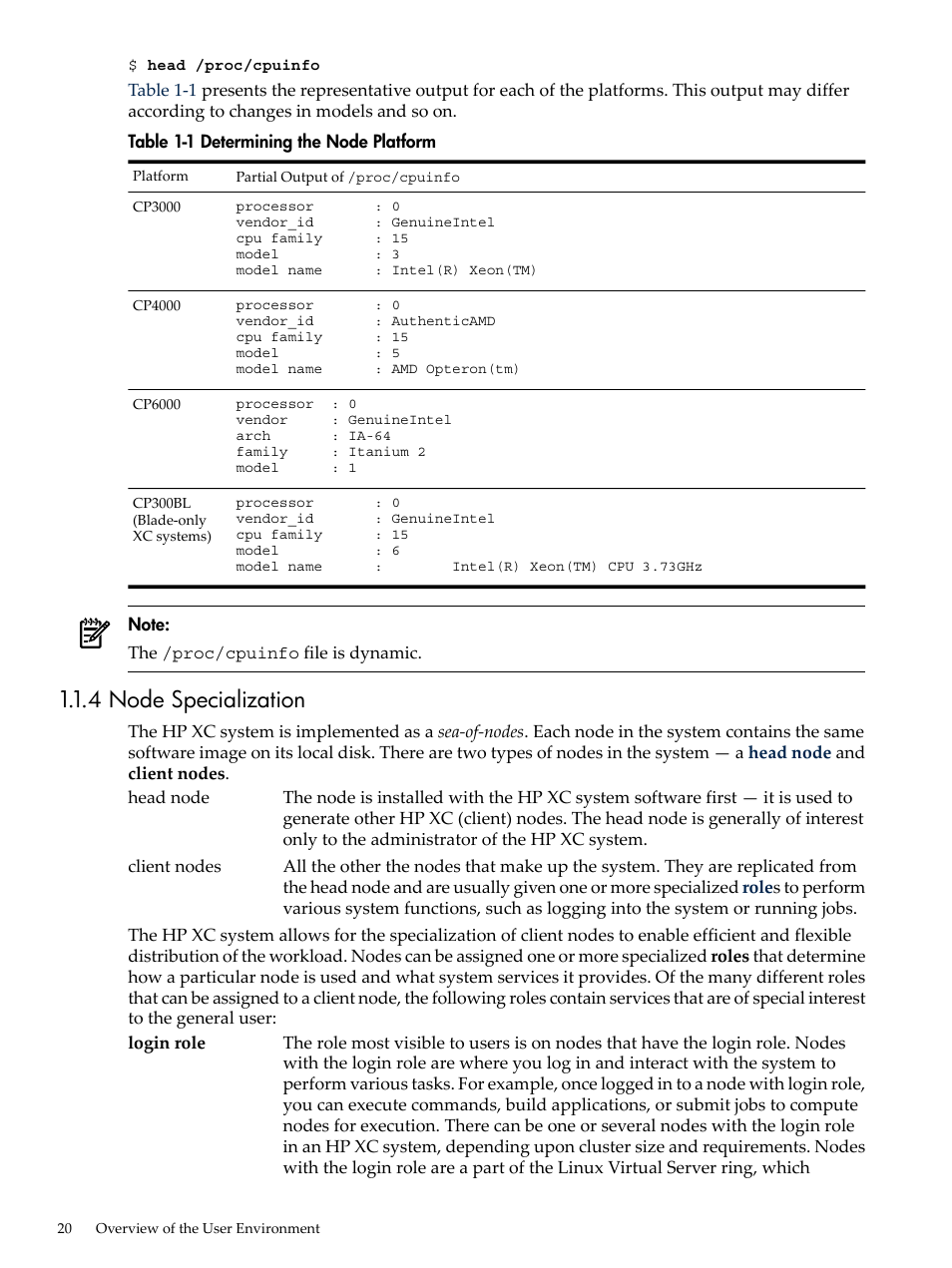 4 node specialization, Determining the node platform | HP XC System 4.x Software User Manual | Page 20 / 135