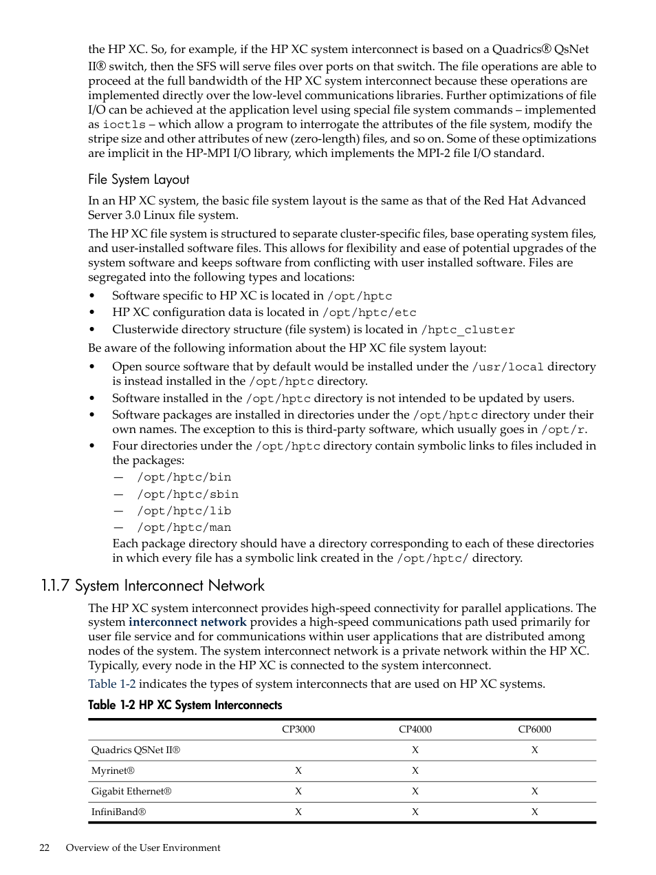 7 system interconnect network, Hp xc system interconnects | HP XC System 4.x Software User Manual | Page 22 / 135