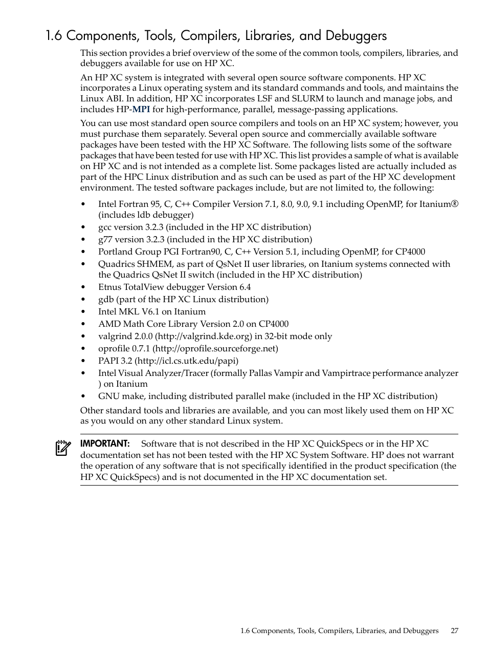 HP XC System 4.x Software User Manual | Page 27 / 135