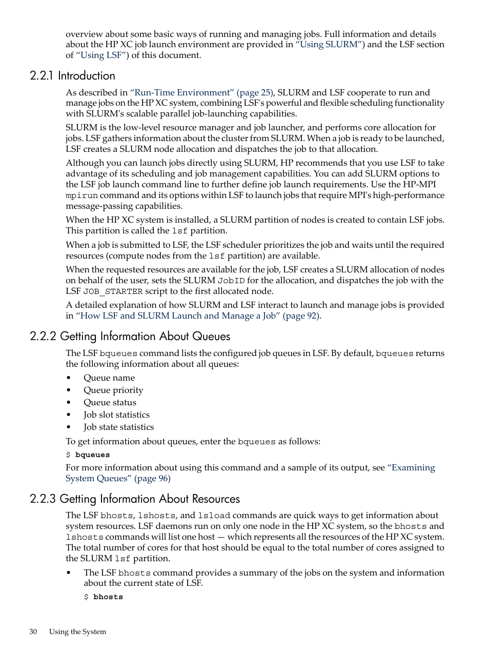 1 introduction, 2 getting information about queues, 3 getting information about resources | HP XC System 4.x Software User Manual | Page 30 / 135