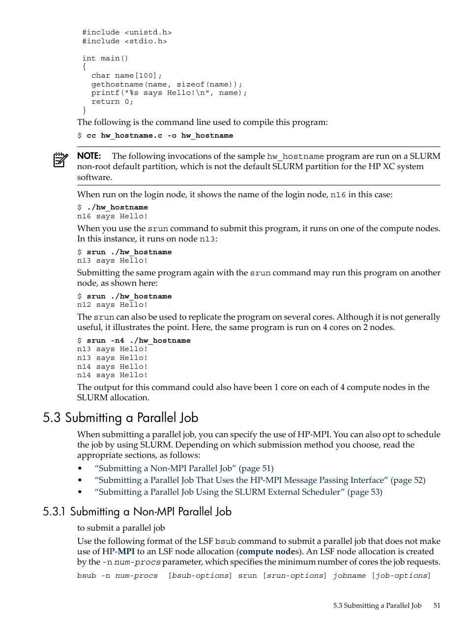 3 submitting a parallel job, 1 submitting a non-mpi parallel job | HP XC System 4.x Software User Manual | Page 51 / 135