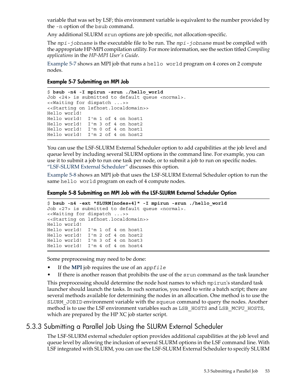 Submitting an mpi job | HP XC System 4.x Software User Manual | Page 53 / 135