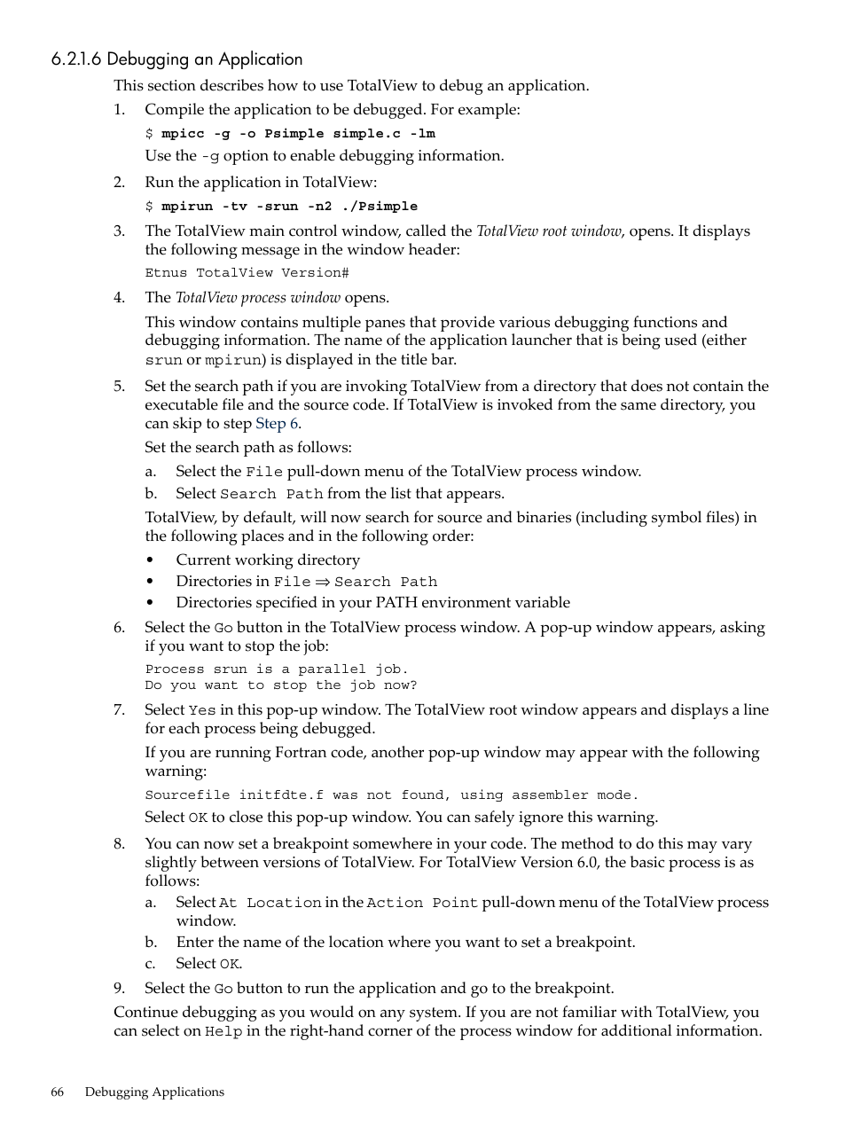 6 debugging an application | HP XC System 4.x Software User Manual | Page 66 / 135