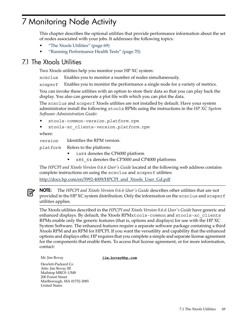 7 monitoring node activity, 1 the xtools utilities | HP XC System 4.x Software User Manual | Page 69 / 135