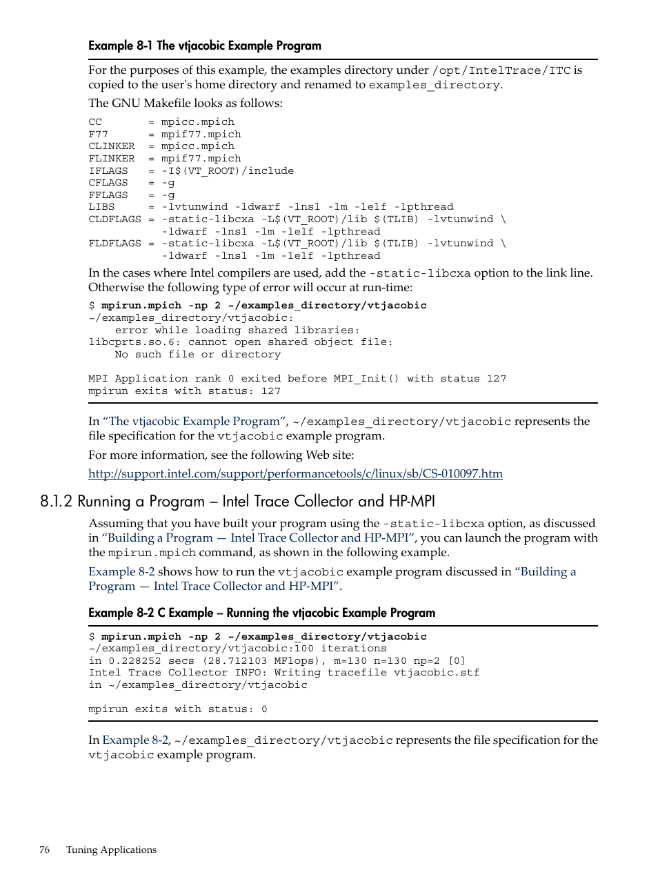 The vtjacobic example program, C example – running the vtjacobic example program | HP XC System 4.x Software User Manual | Page 76 / 135