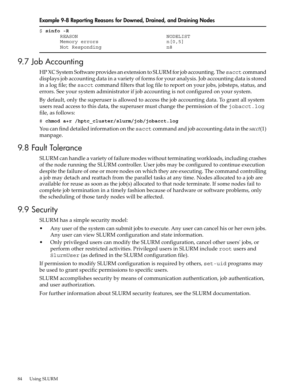 7 job accounting, 8 fault tolerance, 9 security | 7 job accounting 9.8 fault tolerance 9.9 security | HP XC System 4.x Software User Manual | Page 84 / 135