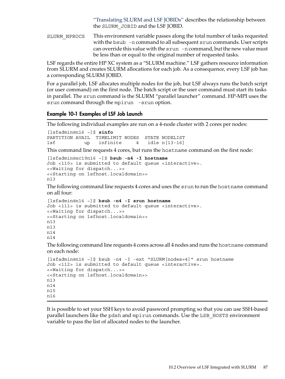 Examples of lsf job launch | HP XC System 4.x Software User Manual | Page 87 / 135