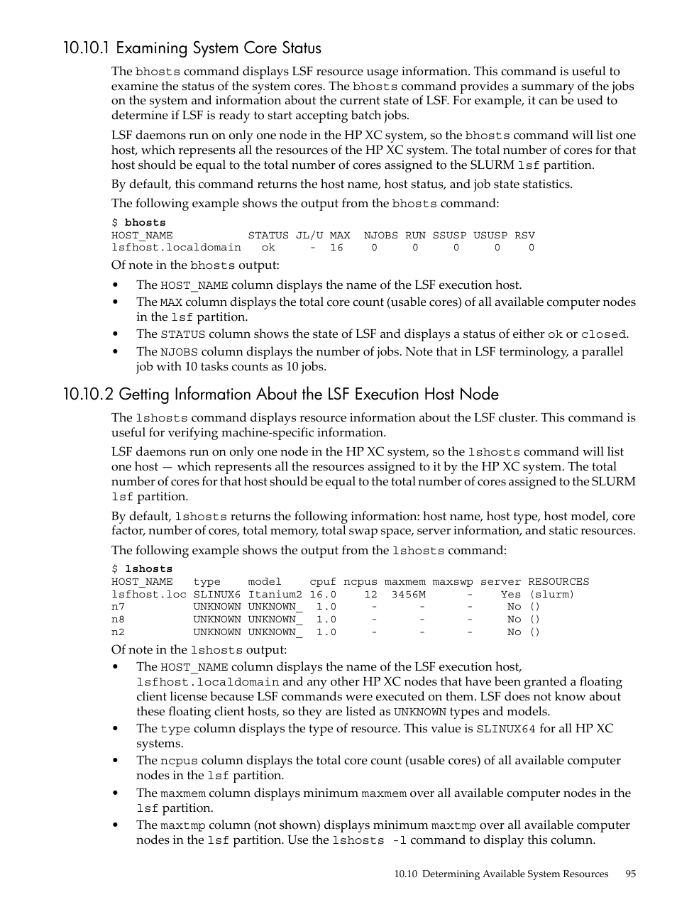 1 examining system core status, Examining, Getting | HP XC System 4.x Software User Manual | Page 95 / 135