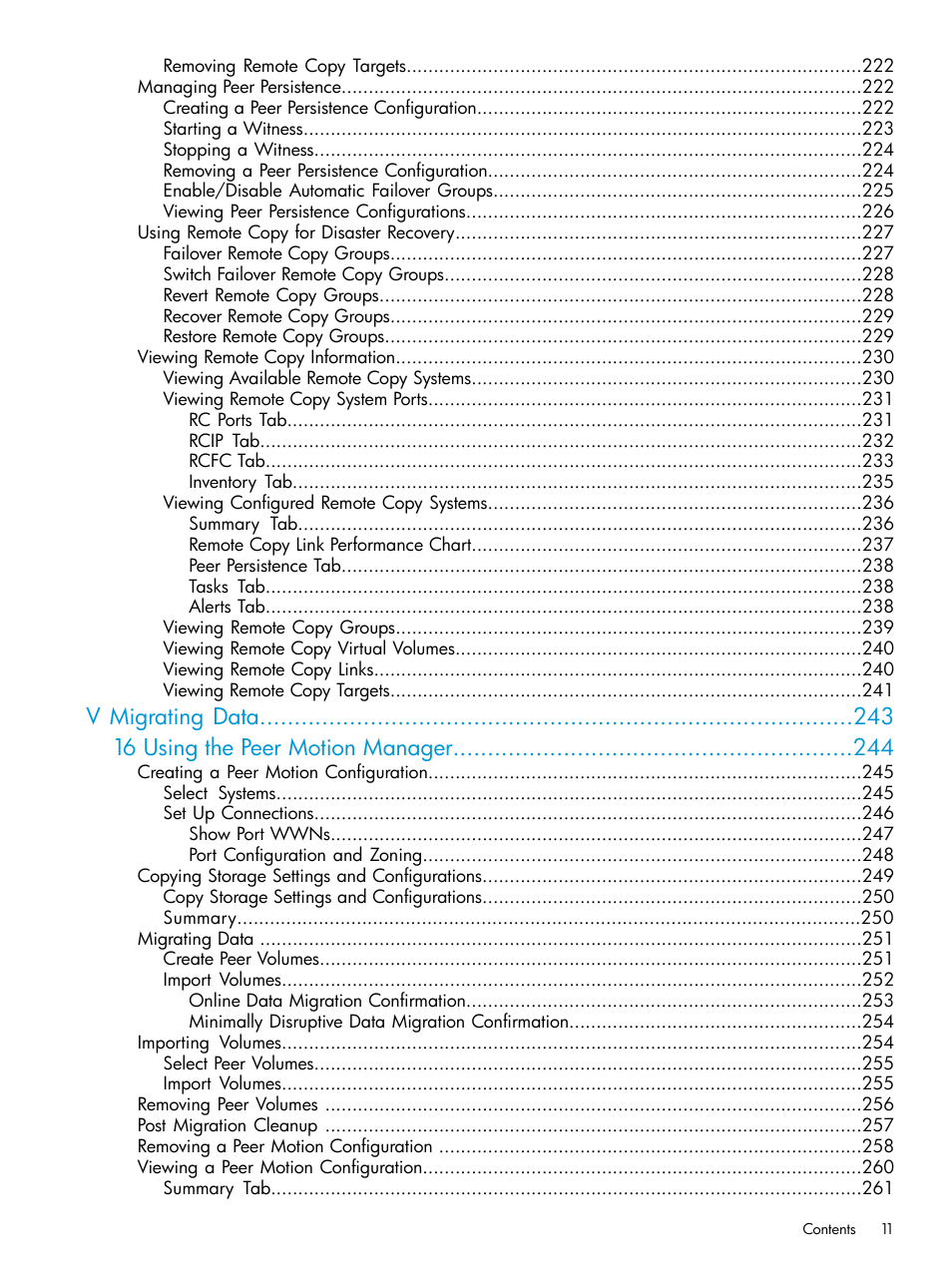 V migrating data 16 using the peer motion manager | HP 3PAR Operating System Software User Manual | Page 11 / 524