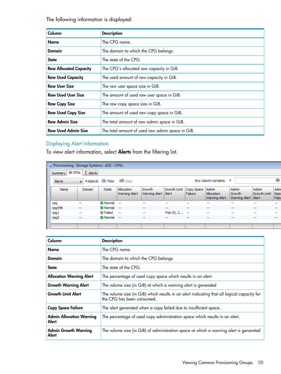 Displaying alert information | HP 3PAR Operating System Software User Manual | Page 131 / 524