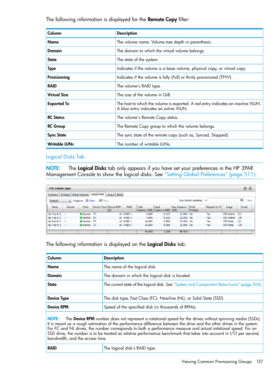 Logical disks tab | HP 3PAR Operating System Software User Manual | Page 137 / 524