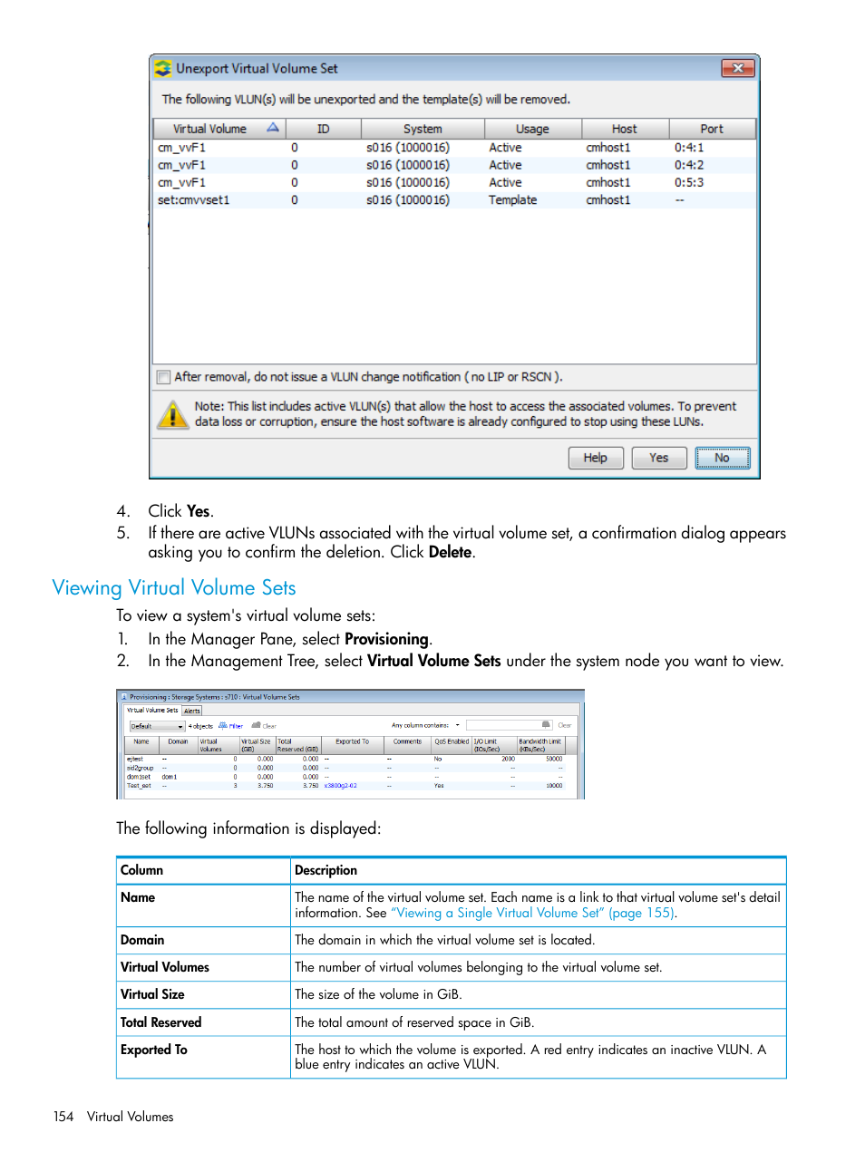 Viewing virtual volume sets | HP 3PAR Operating System Software User Manual | Page 154 / 524