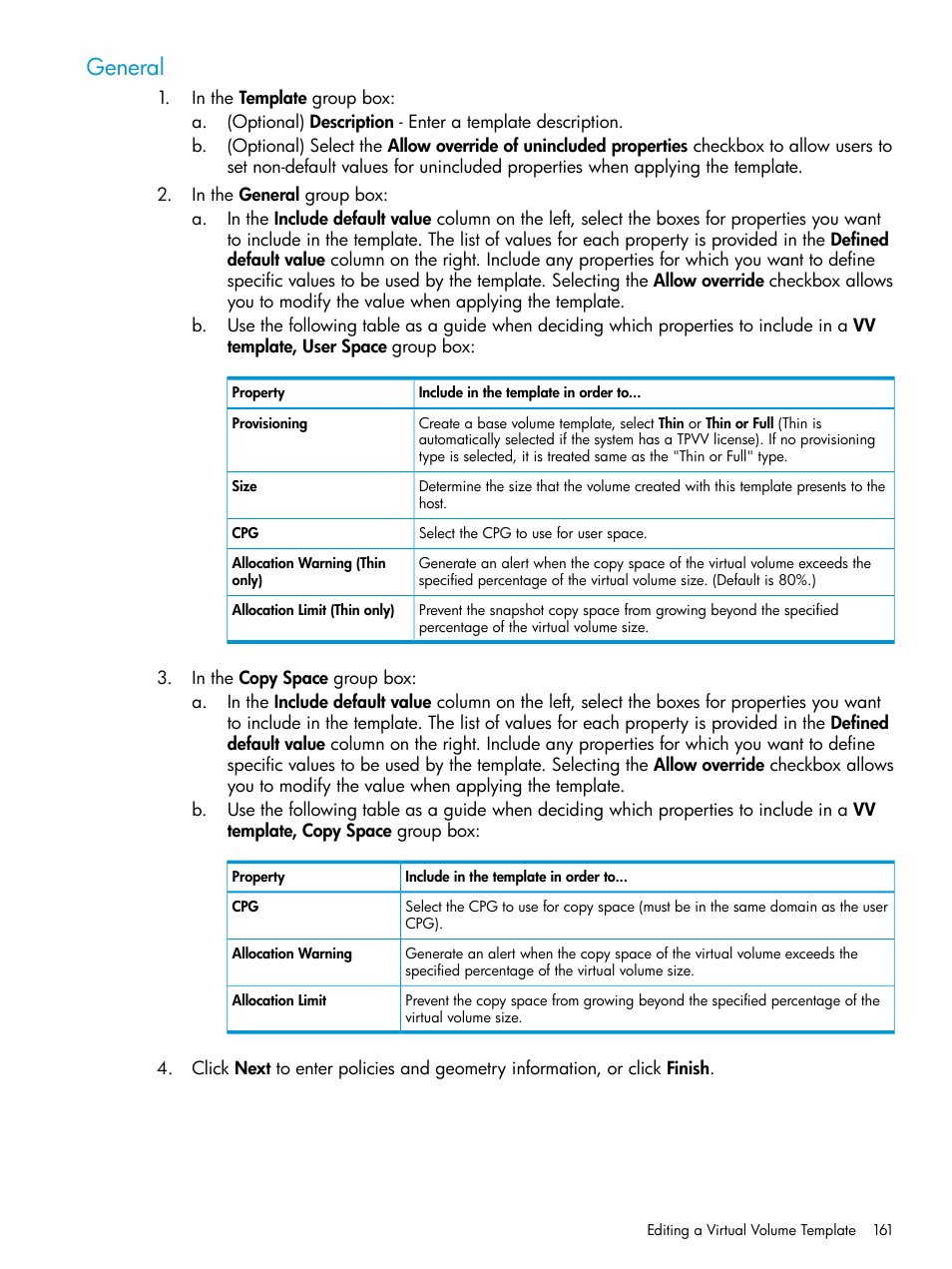 General | HP 3PAR Operating System Software User Manual | Page 161 / 524