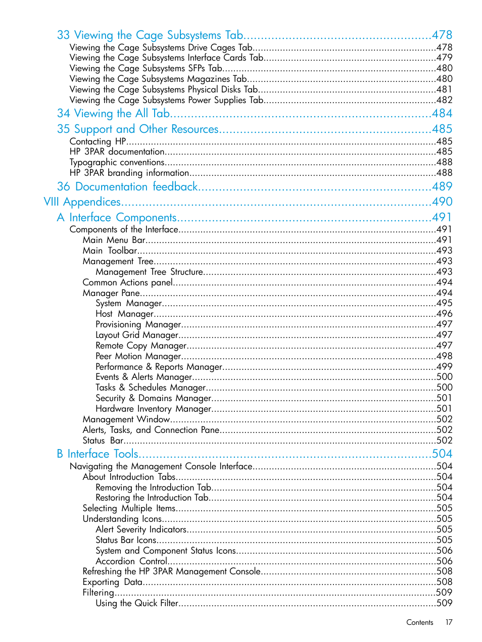 33 viewing the cage subsystems tab, B interface tools | HP 3PAR Operating System Software User Manual | Page 17 / 524