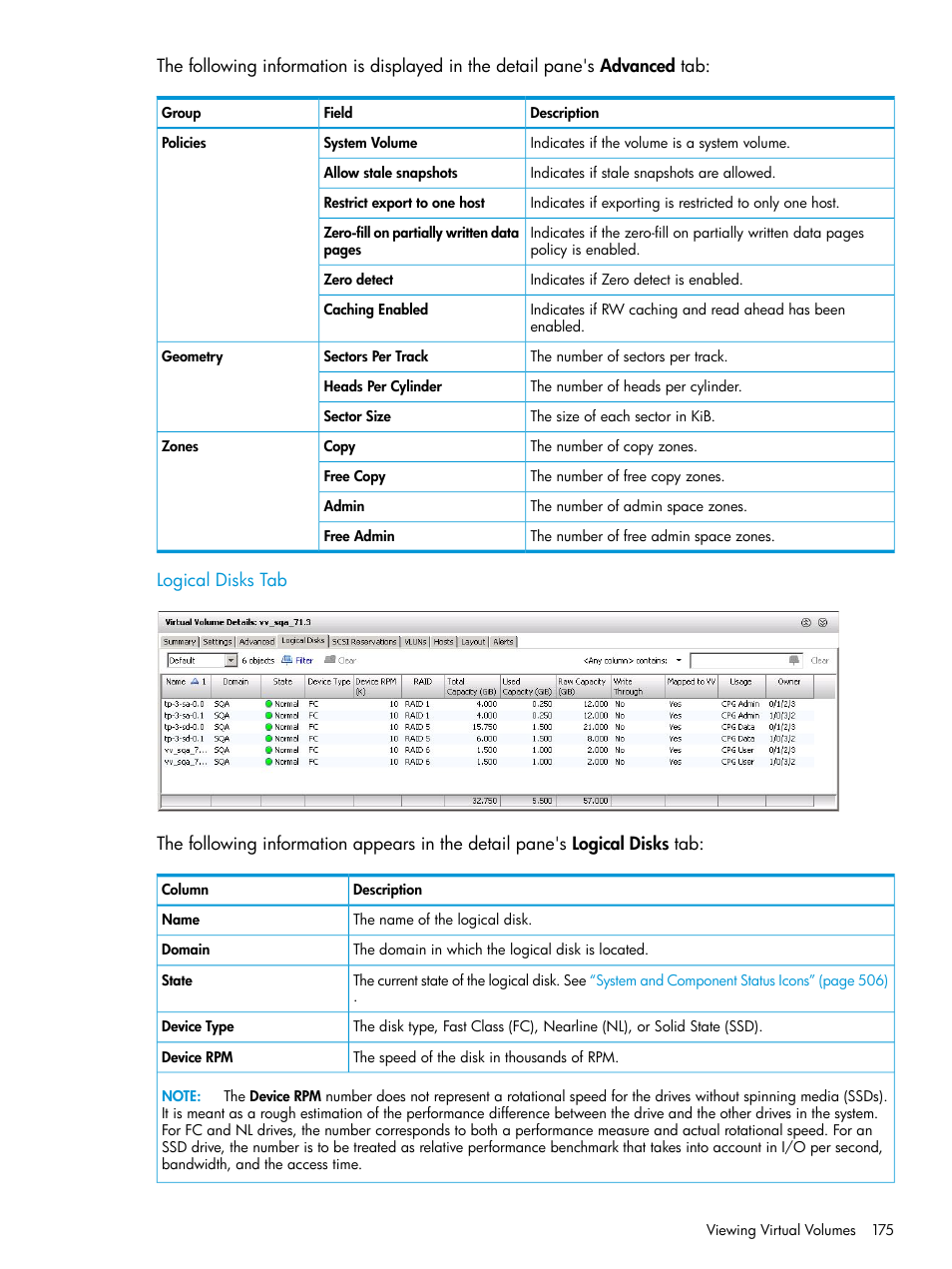 Logical disks tab | HP 3PAR Operating System Software User Manual | Page 175 / 524