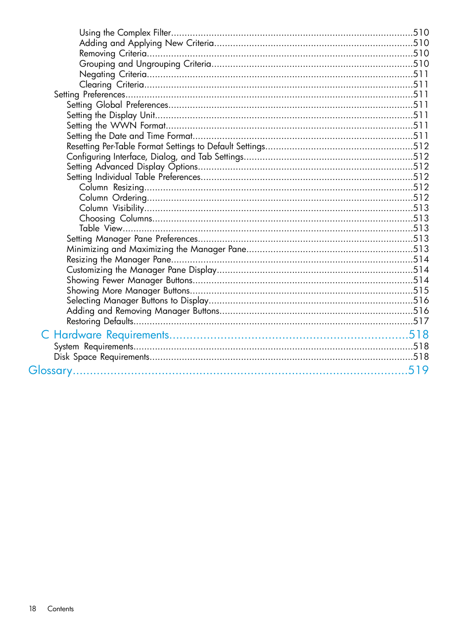 C hardware requirements, Glossary | HP 3PAR Operating System Software User Manual | Page 18 / 524