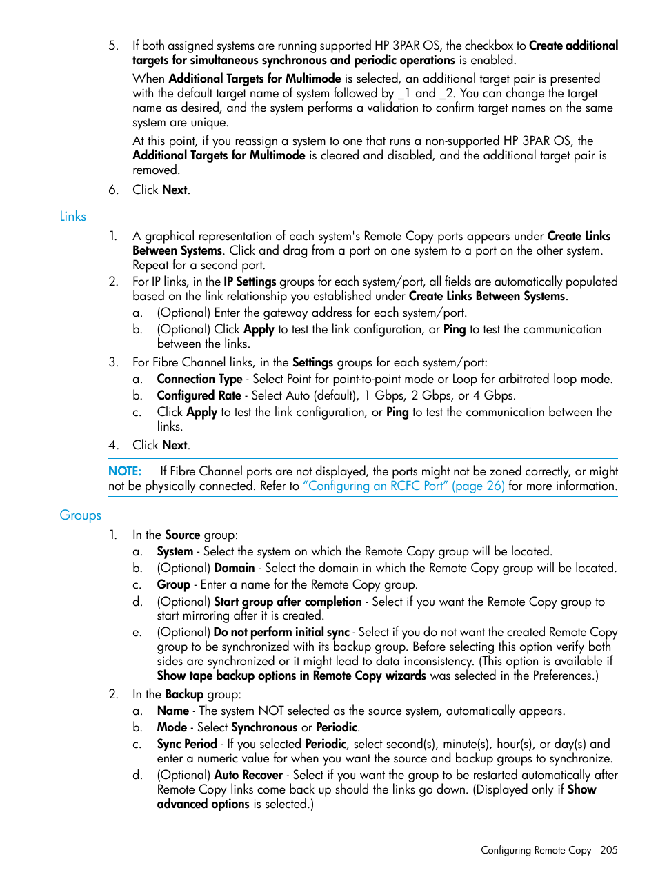 Links, Groups, Links groups | HP 3PAR Operating System Software User Manual | Page 205 / 524