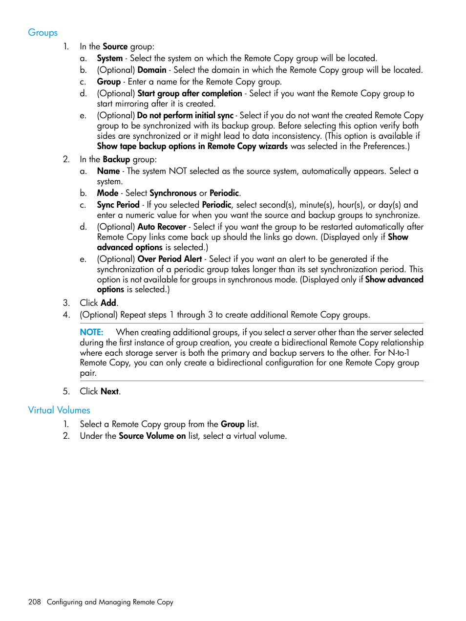 Groups, Virtual volumes, Groups virtual volumes | HP 3PAR Operating System Software User Manual | Page 208 / 524