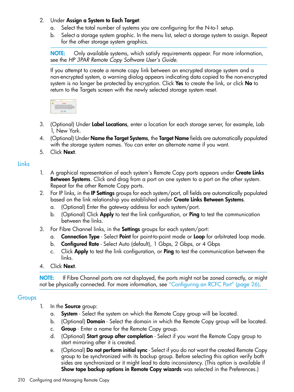 Links, Groups, Links groups | HP 3PAR Operating System Software User Manual | Page 210 / 524