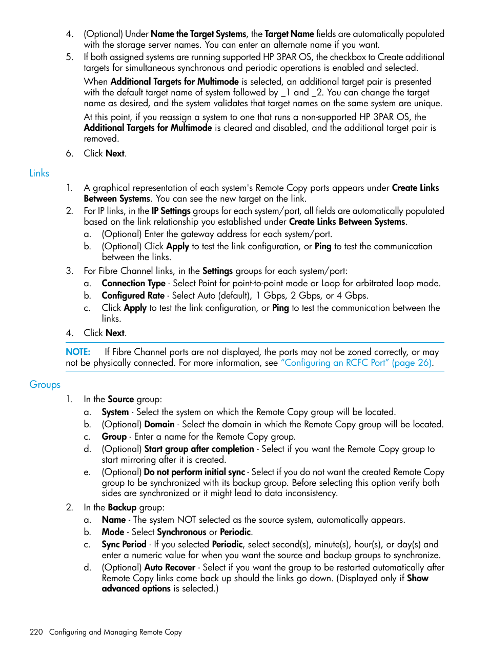 Links, Groups, Links groups | HP 3PAR Operating System Software User Manual | Page 220 / 524