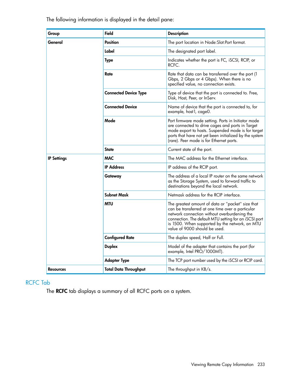 Rcfc tab | HP 3PAR Operating System Software User Manual | Page 233 / 524