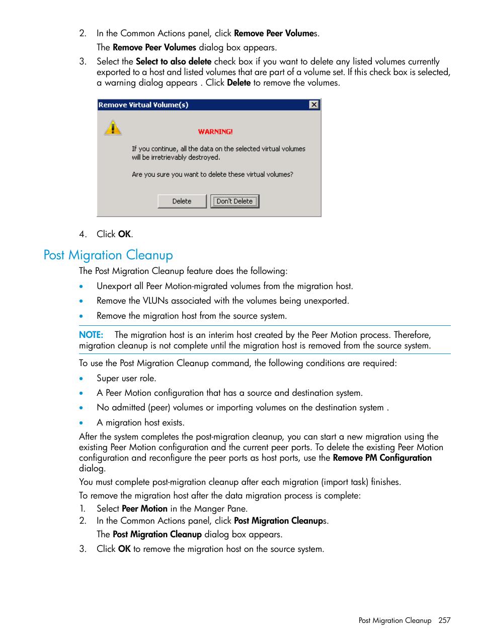 Post migration cleanup | HP 3PAR Operating System Software User Manual | Page 257 / 524