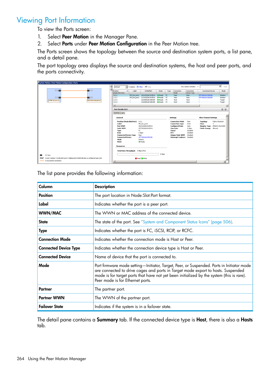 Viewing port information | HP 3PAR Operating System Software User Manual | Page 264 / 524