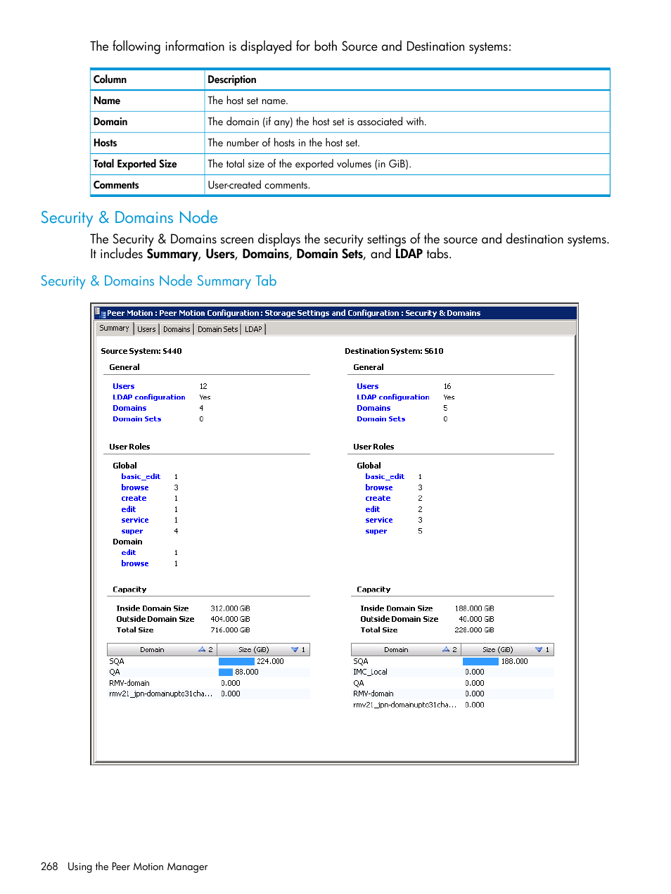 Security & domains node, Security & domains node summary tab | HP 3PAR Operating System Software User Manual | Page 268 / 524