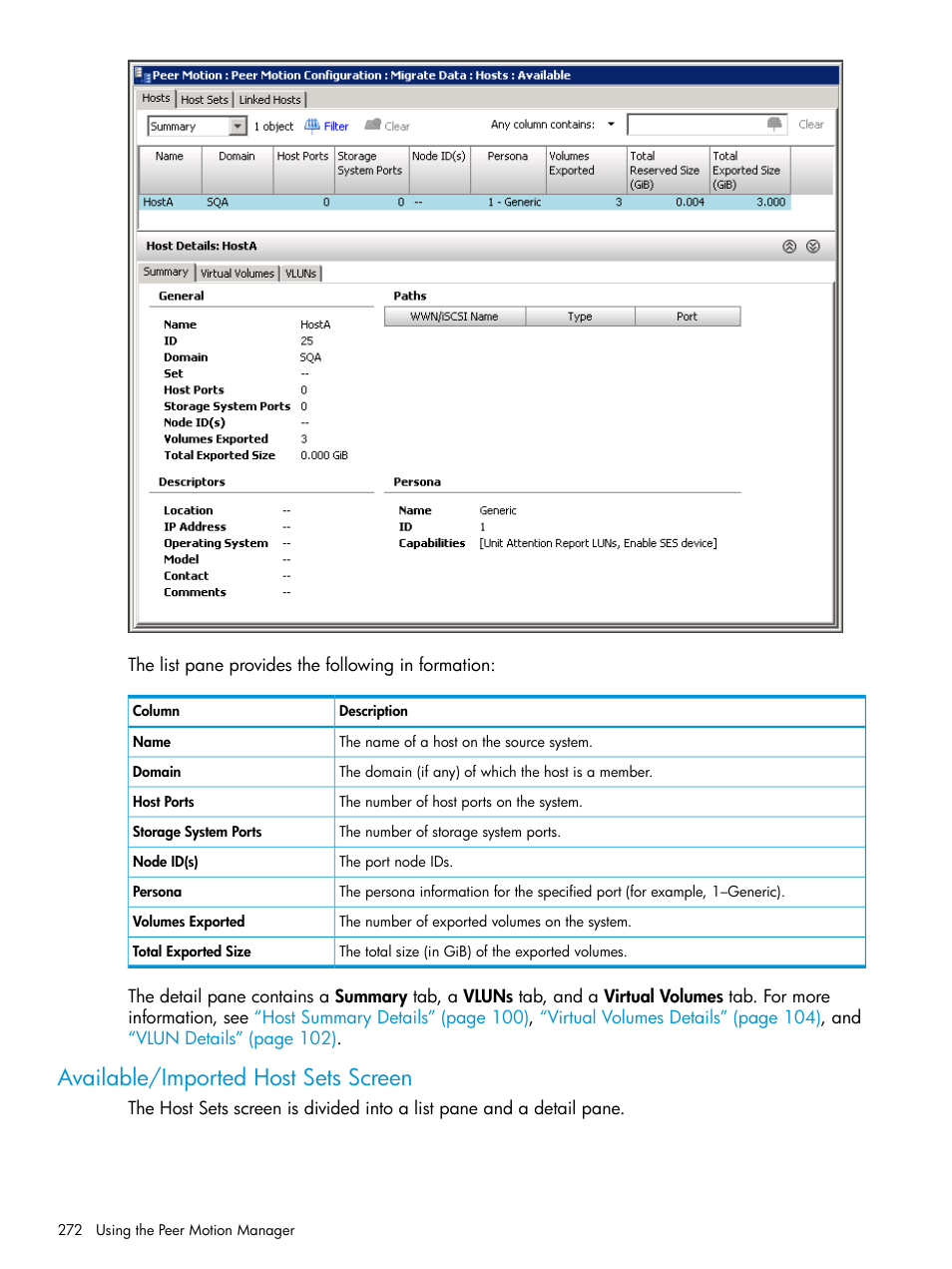 Available/imported host sets screen | HP 3PAR Operating System Software User Manual | Page 272 / 524