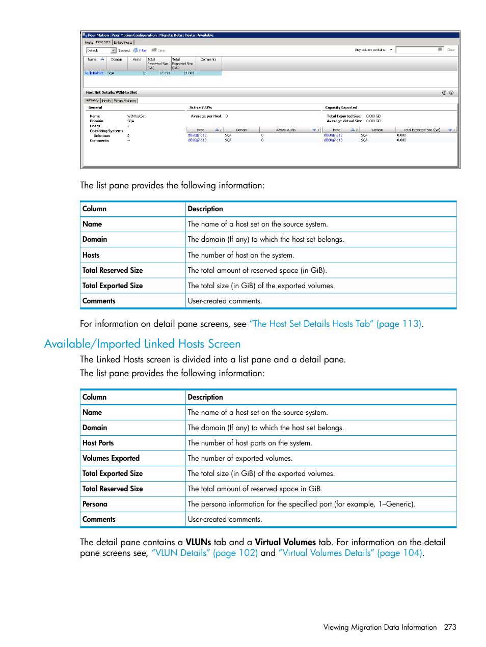 Available/imported linked hosts screen | HP 3PAR Operating System Software User Manual | Page 273 / 524