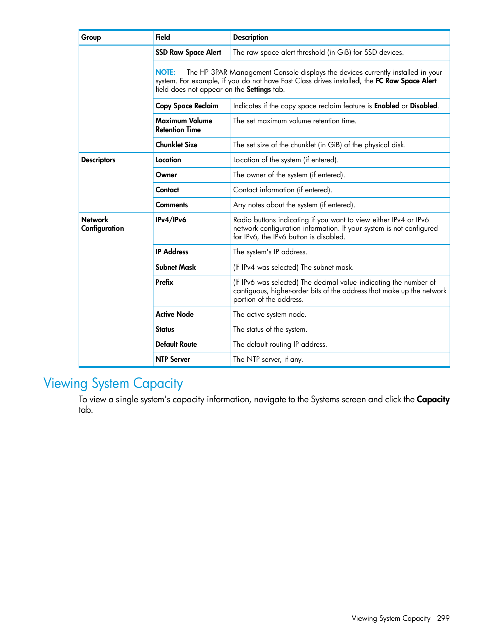 Viewing system capacity | HP 3PAR Operating System Software User Manual | Page 299 / 524