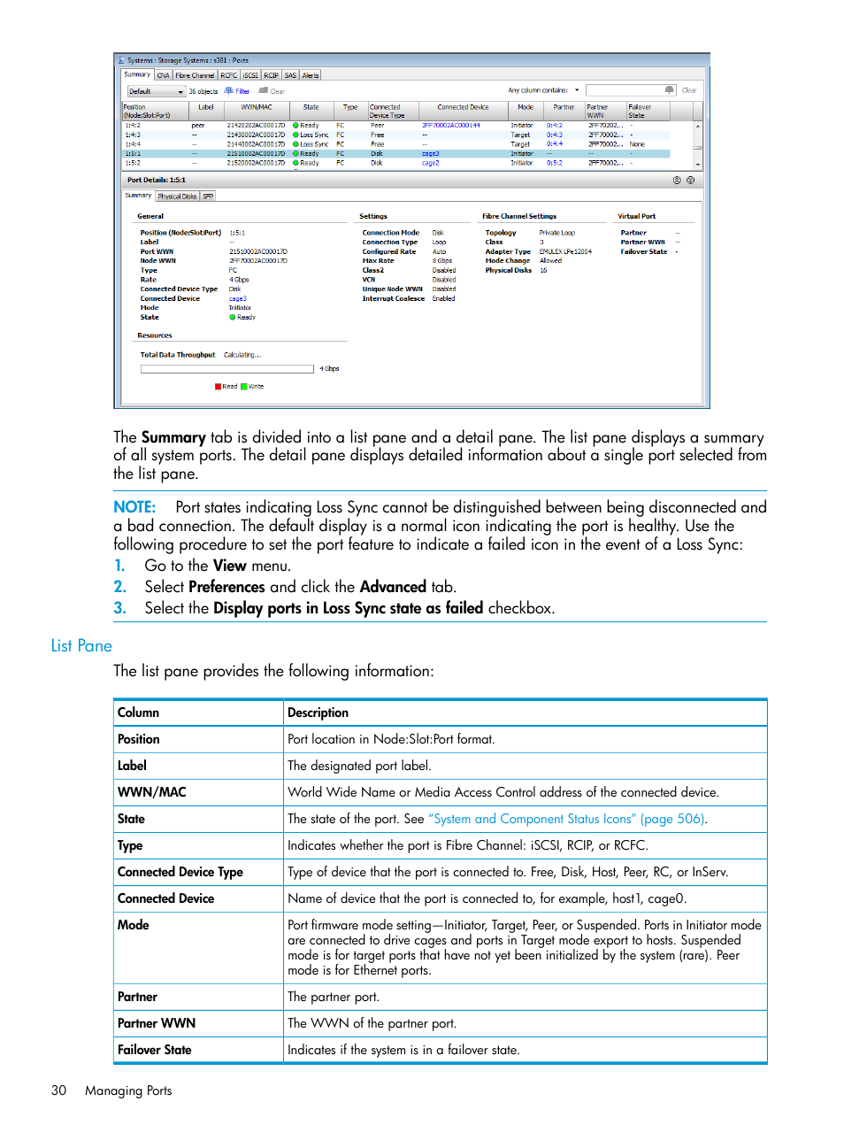 List pane | HP 3PAR Operating System Software User Manual | Page 30 / 524