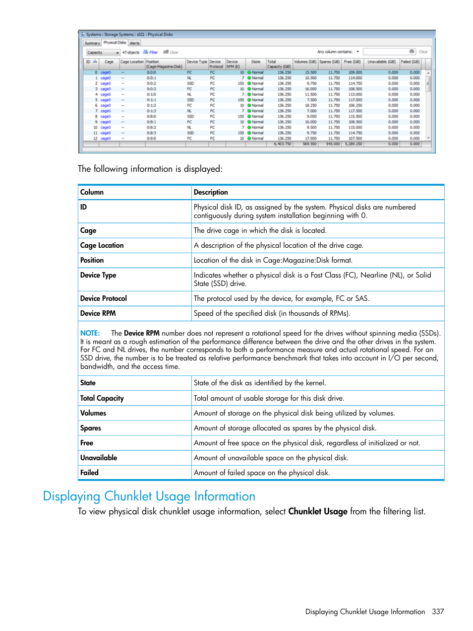 Displaying chunklet usage information | HP 3PAR Operating System Software User Manual | Page 337 / 524