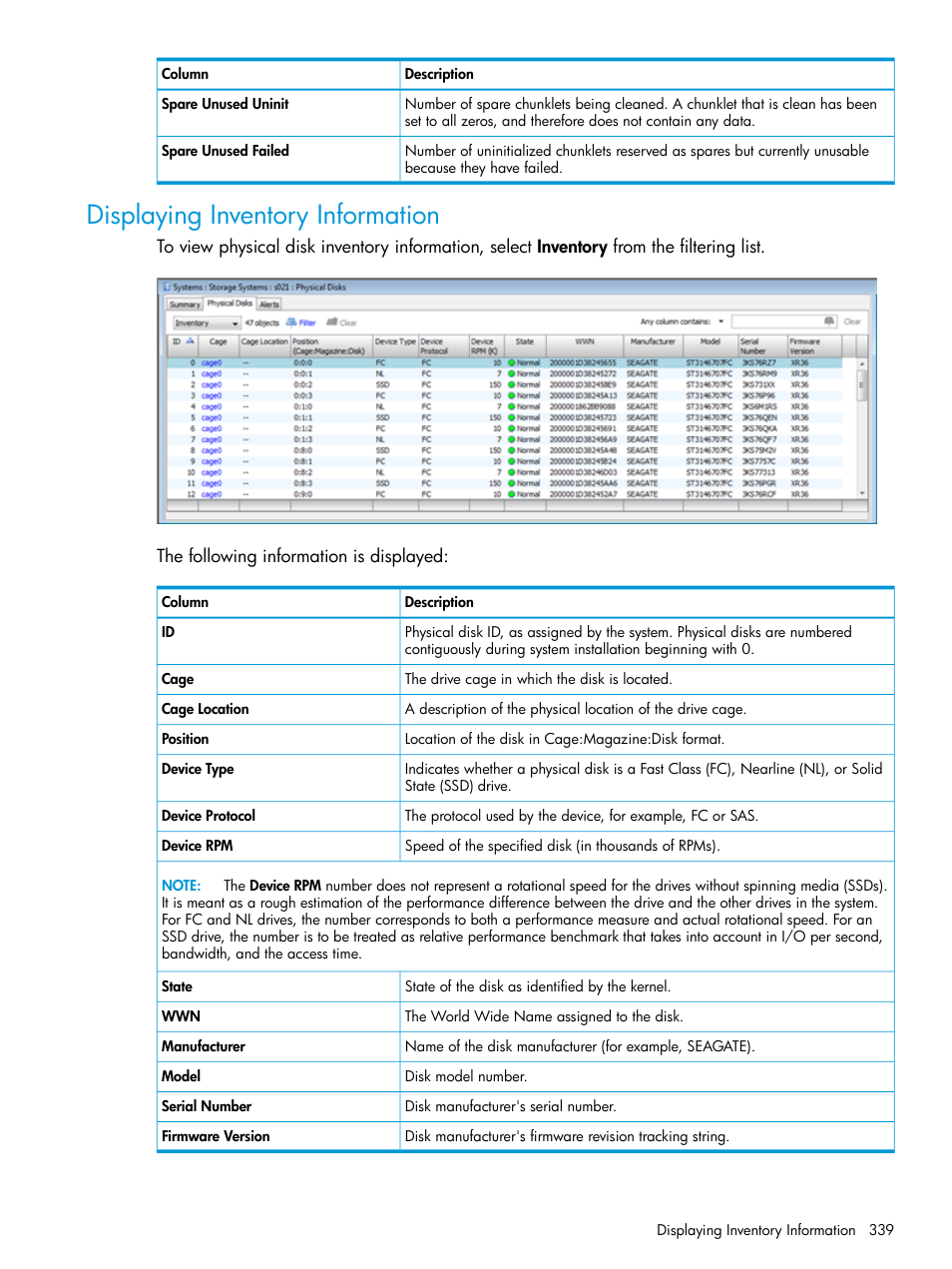 Displaying inventory information | HP 3PAR Operating System Software User Manual | Page 339 / 524