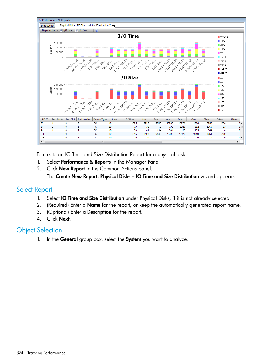 Select report, Object selection | HP 3PAR Operating System Software User Manual | Page 374 / 524