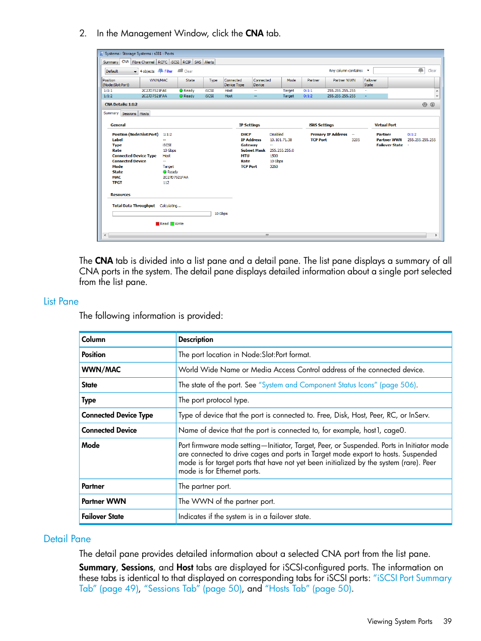 List pane, Detail pane, List pane detail pane | HP 3PAR Operating System Software User Manual | Page 39 / 524