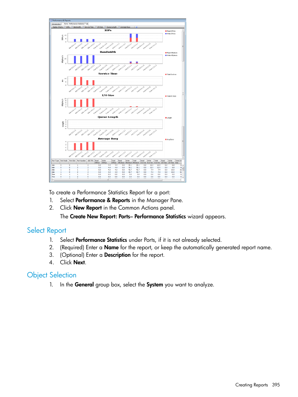 Select report, Object selection, Select report object selection | HP 3PAR Operating System Software User Manual | Page 395 / 524